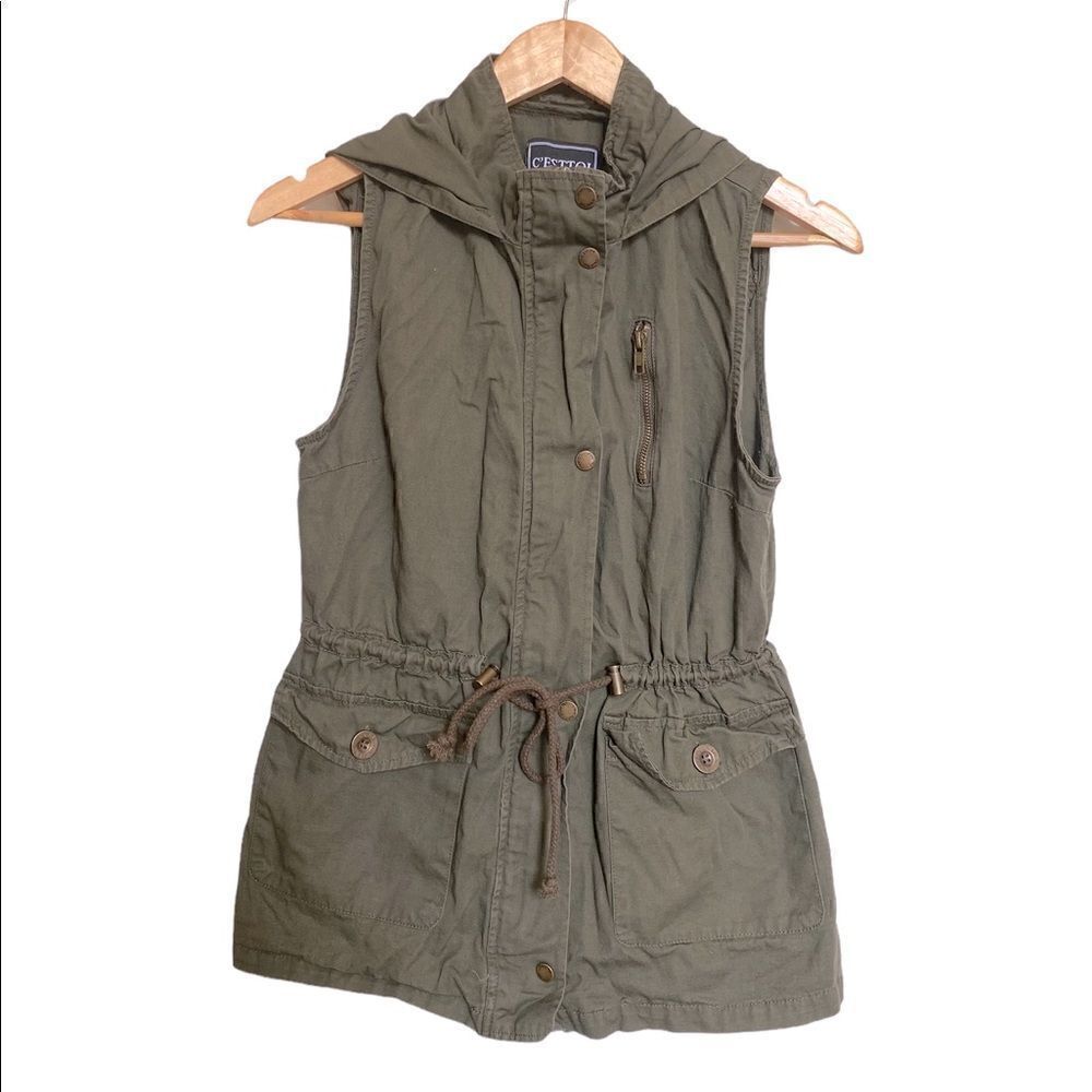 C'esttoi Hooded Adirondak Zip Up Vest Green Size Small